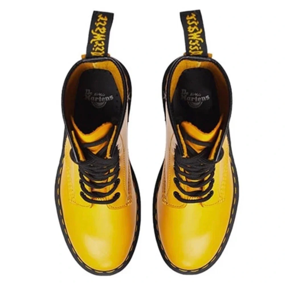Dr. Martens 1460 J Youth Yellow Leather Side Zip Combat Boots Size 3 US